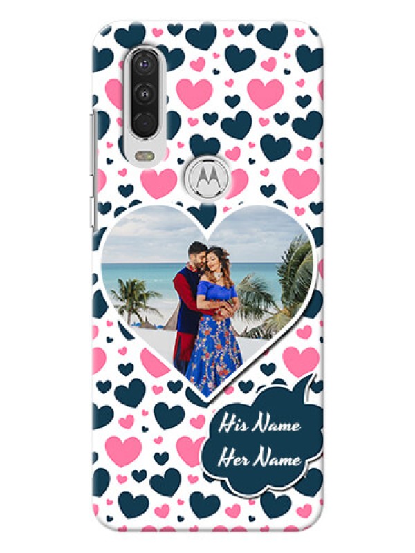 Custom Motorola One Action Mobile Covers Online: Pink & Blue Heart Design