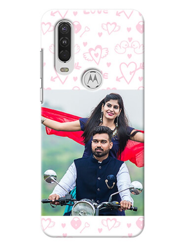 Custom Motorola One Action personalized phone covers: Pink Flying Heart Design
