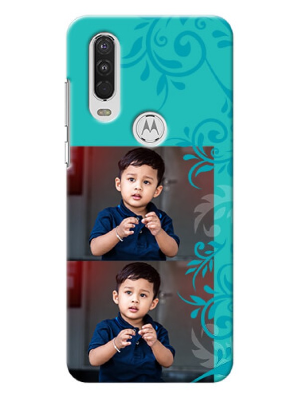 Custom Motorola One Action Mobile Cases with Photo and Green Floral Design 