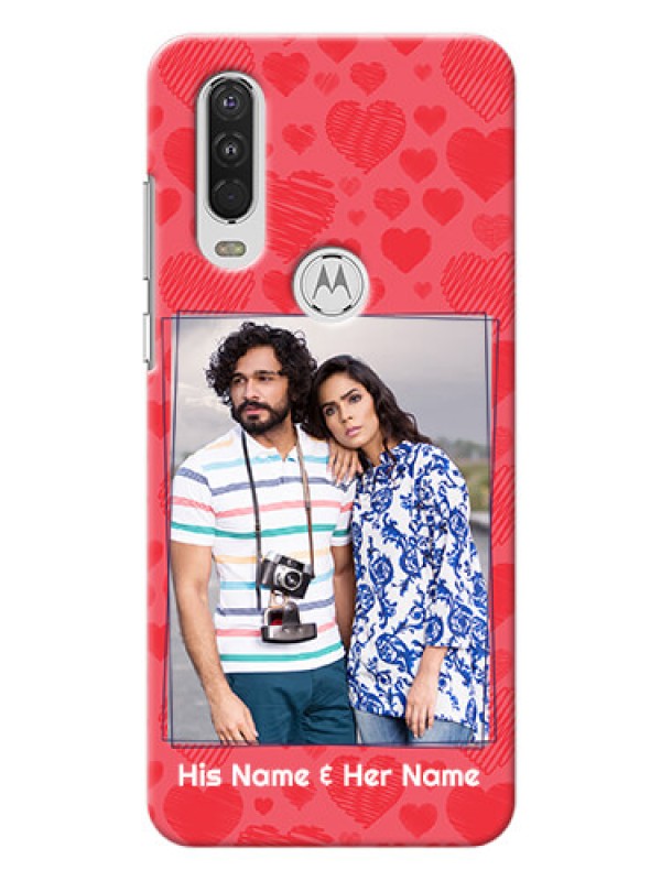 Custom Motorola One Action Mobile Back Covers: with Red Heart Symbols Design