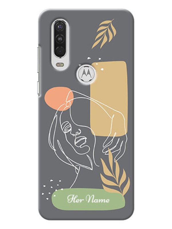 Custom Motorola One Action Phone Back Covers: Gazing Woman line art Design