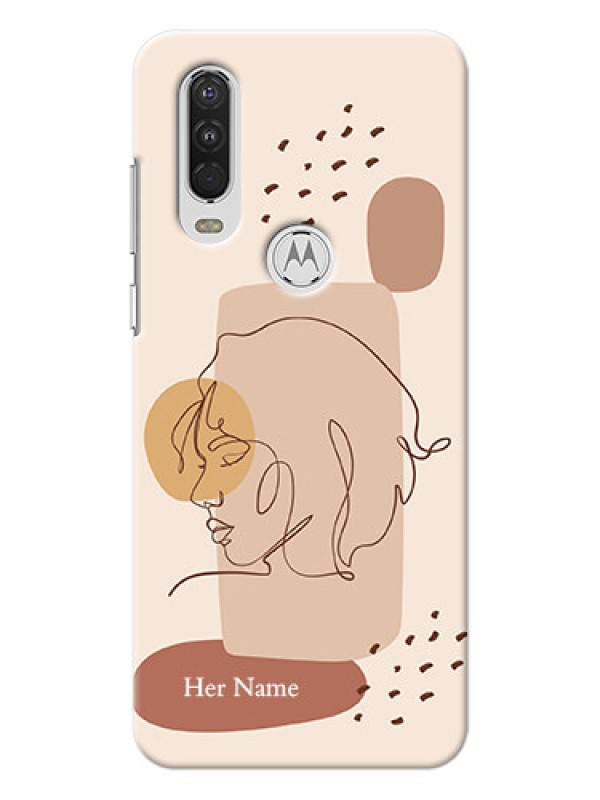 Custom Motorola One Action Custom Phone Covers: Calm Woman line art Design