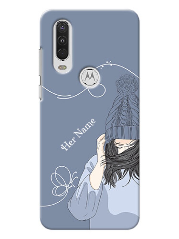 Custom Motorola One Action Custom Mobile Case with Girl in winter outfit Design