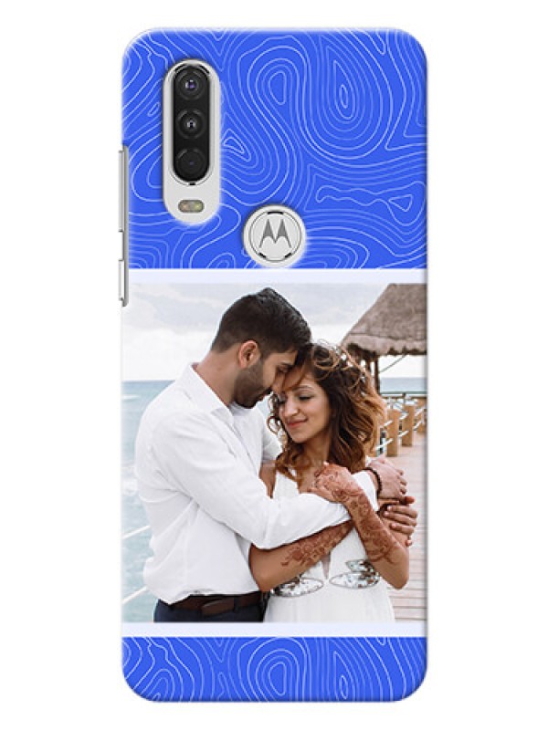 Custom Motorola One Action Mobile Back Covers: Curved line art with blue and white Design