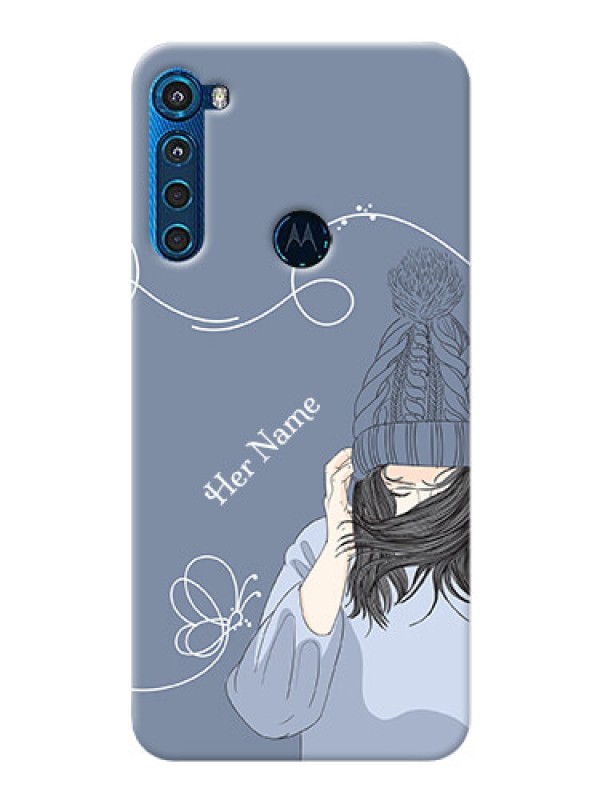 Custom Motorola One Fusion Plus Custom Mobile Case with Girl in winter outfit Design