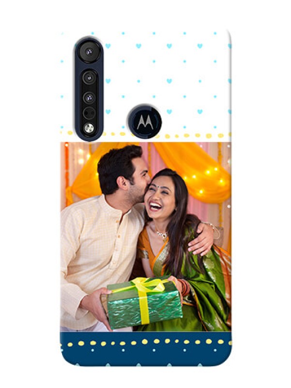 Custom Motorola One Macro Phone Covers: White and Blue Abstract Design