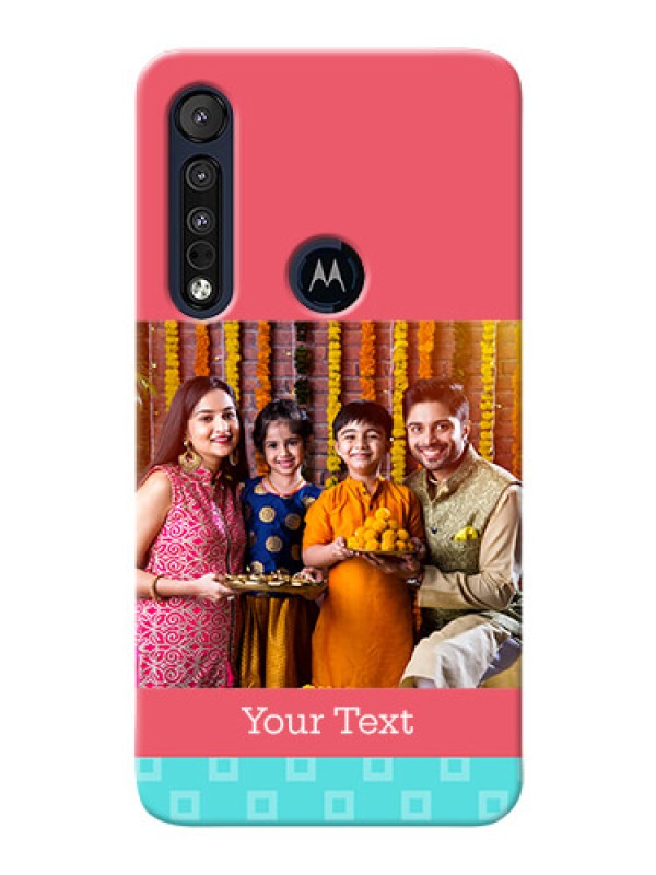 Custom Motorola One Macro Mobile Back Covers: Peach & Blue Color Design