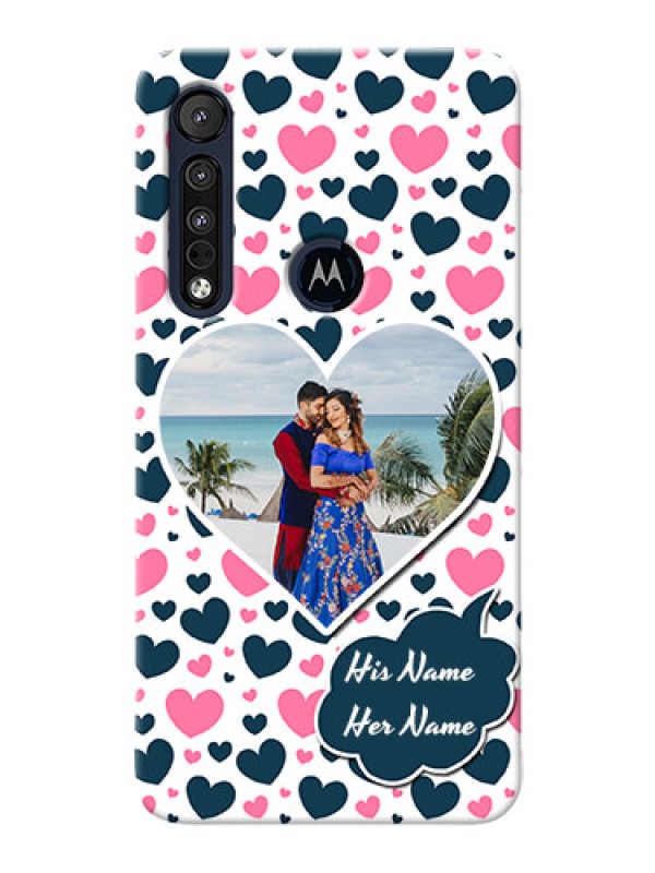 Custom Motorola One Macro Mobile Covers Online: Pink & Blue Heart Design
