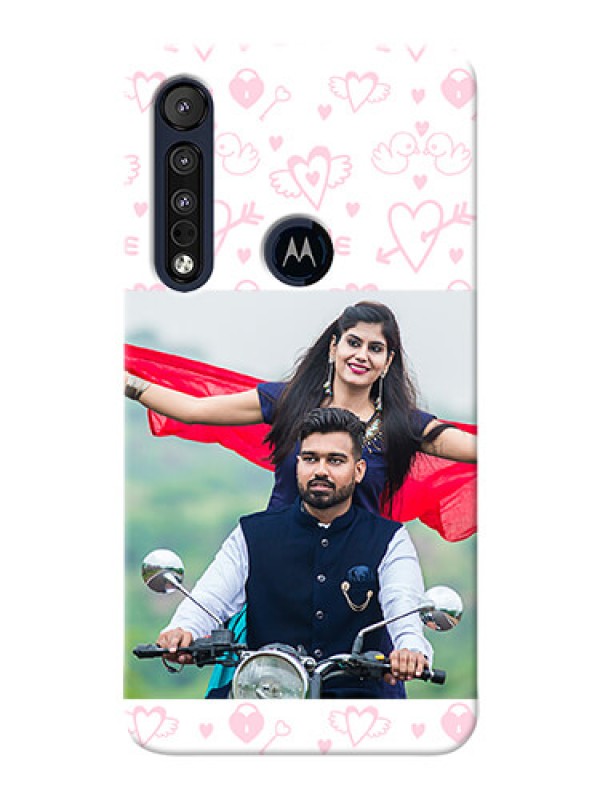 Custom Motorola One Macro personalized phone covers: Pink Flying Heart Design