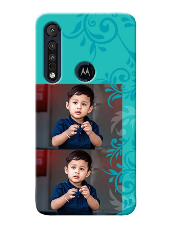 Custom Motorola One Macro Mobile Cases with Photo and Green Floral Design 