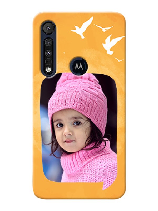 Custom Motorola One Macro Phone Covers: Water Color Design with Bird Icons