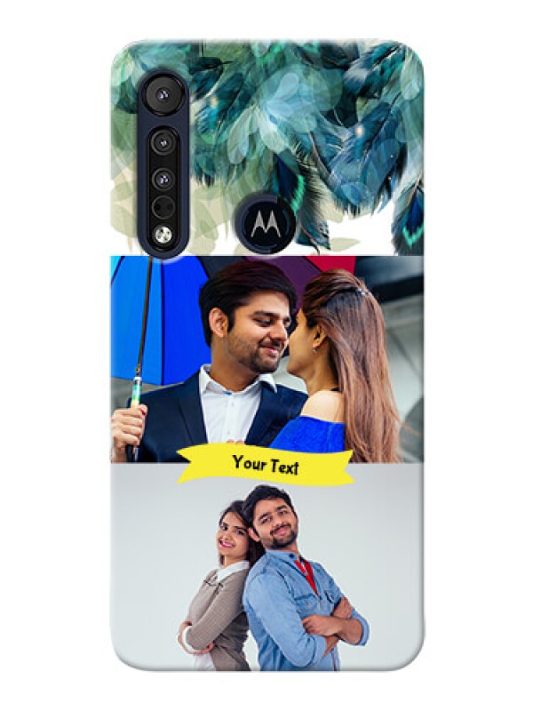 Custom Motorola One Macro Phone Cases: Image with Boho Peacock Feather Design
