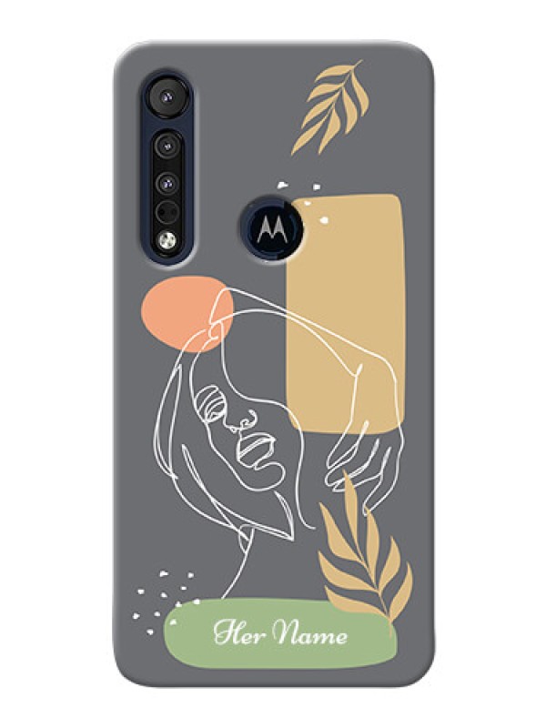 Custom Motorola One Macro Phone Back Covers: Gazing Woman line art Design