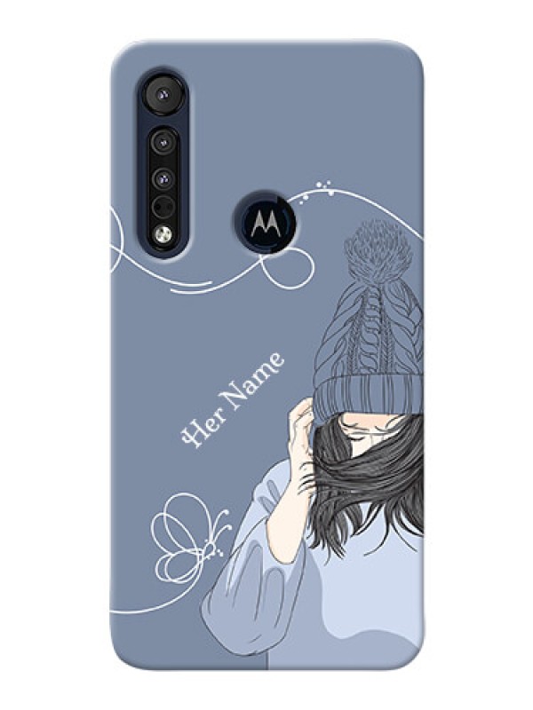Custom Motorola One Macro Custom Mobile Case with Girl in winter outfit Design