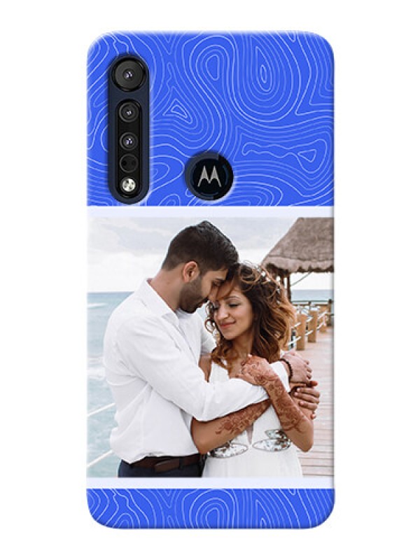 Custom Motorola One Macro Mobile Back Covers: Curved line art with blue and white Design