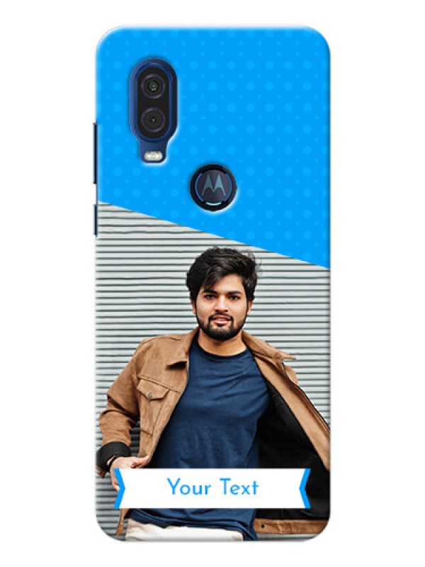 Custom Motorola One Vision Personalized Mobile Covers: Simple Blue Color Design