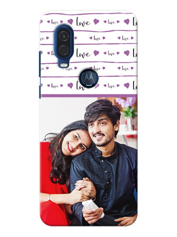 Custom Motorola One Vision Mobile Back Covers: Couples Heart Design