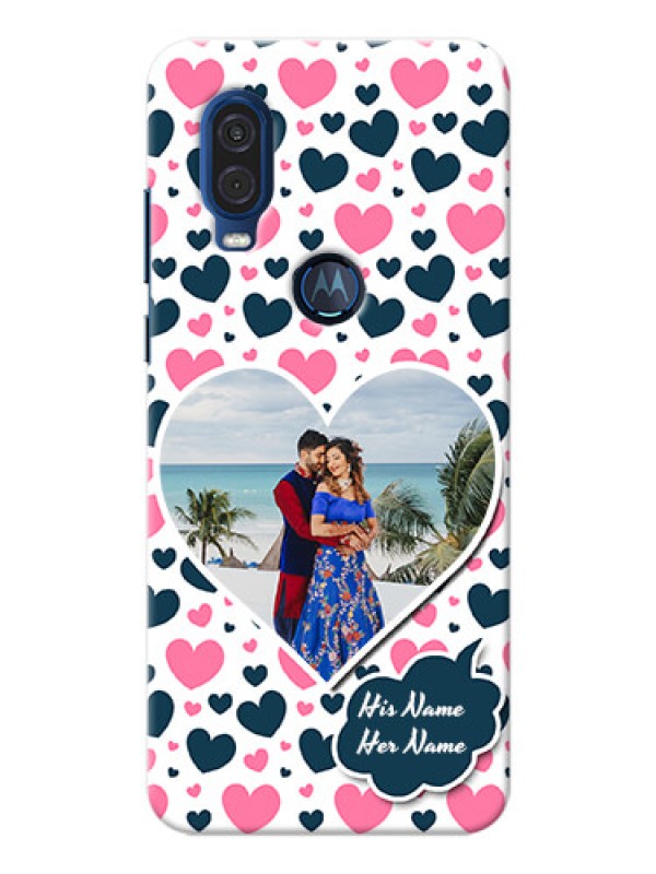 Custom Motorola One Vision Mobile Covers Online: Pink & Blue Heart Design