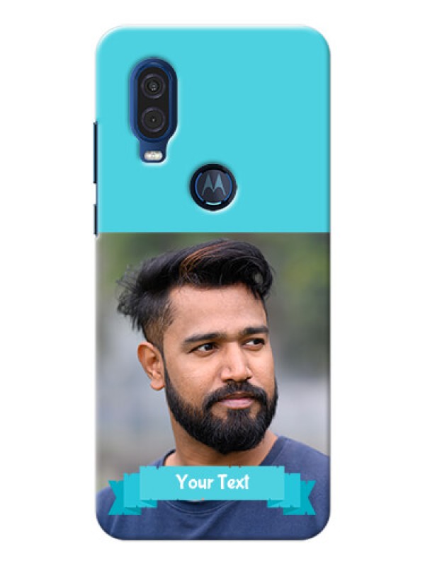 Custom Motorola One Vision Personalized Mobile Covers: Simple Blue Color Design