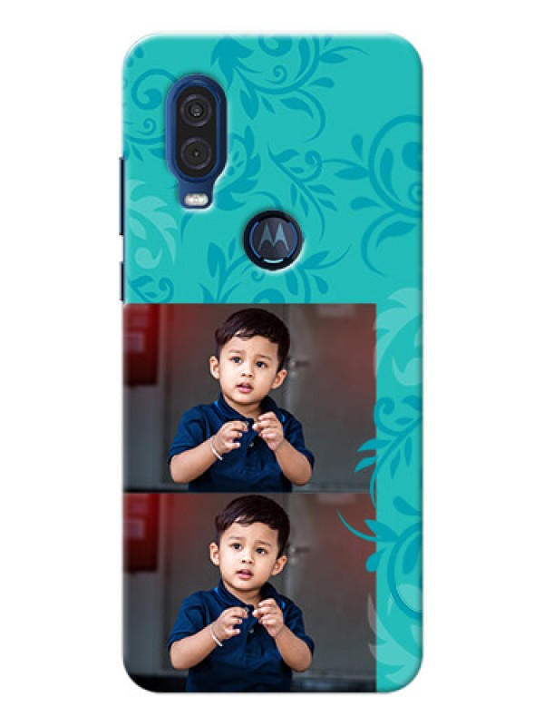 Custom Motorola One Vision Mobile Cases with Photo and Green Floral Design 