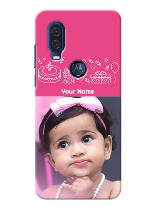 Custom Motorola One Vision Custom Mobile Cover with Birthday Line Art Design