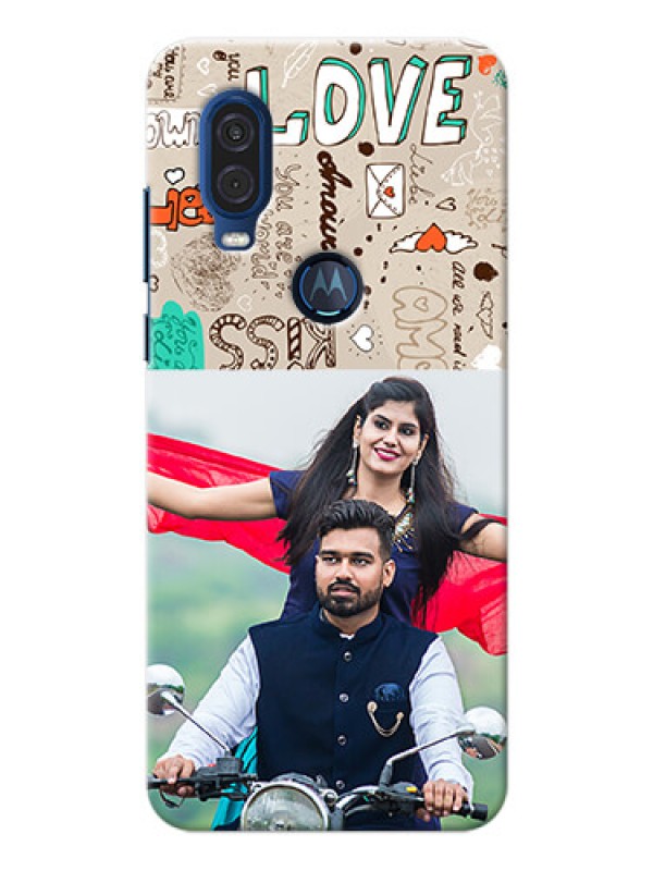 Custom Motorola One Vision Personalised mobile covers: Love Doodle Pattern 