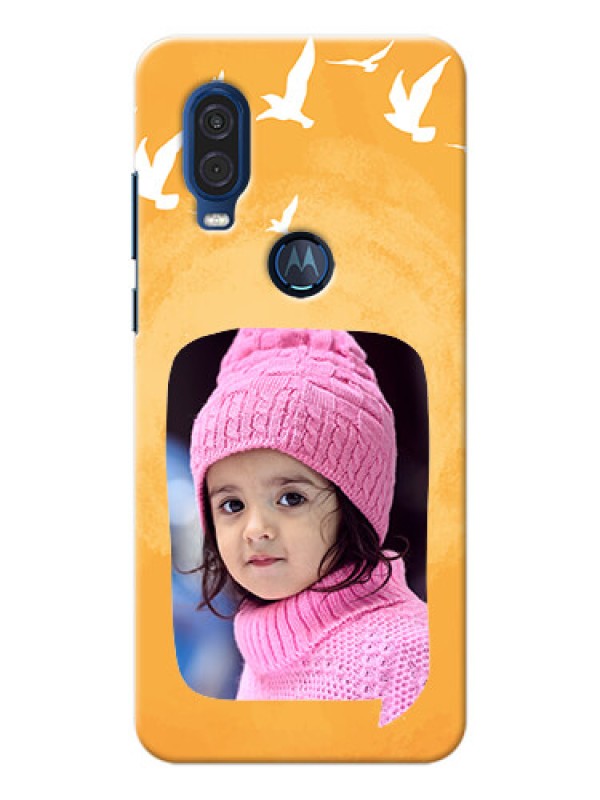 Custom Motorola One Vision Phone Covers: Water Color Design with Bird Icons
