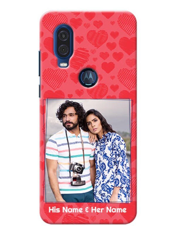 Custom Motorola One Vision Mobile Back Covers: with Red Heart Symbols Design