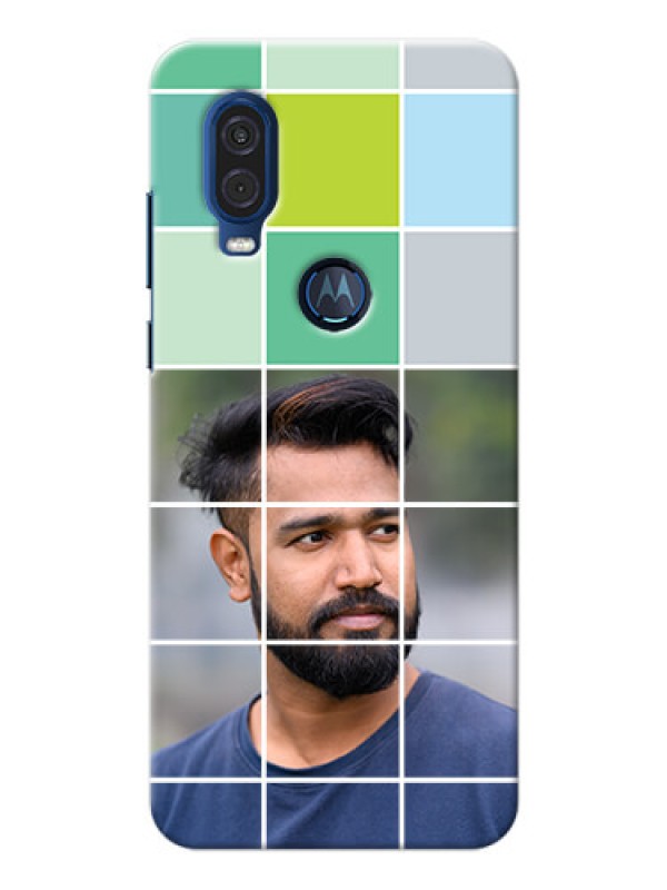 Custom Motorola One Vision personalised phone covers with white box pattern 