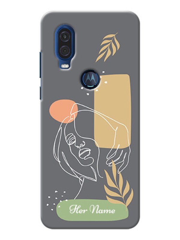 Custom Motorola One Vision Phone Back Covers: Gazing Woman line art Design