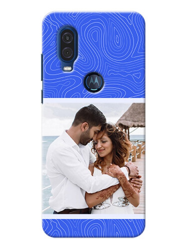 Custom Motorola One Vision Mobile Back Covers: Curved line art with blue and white Design