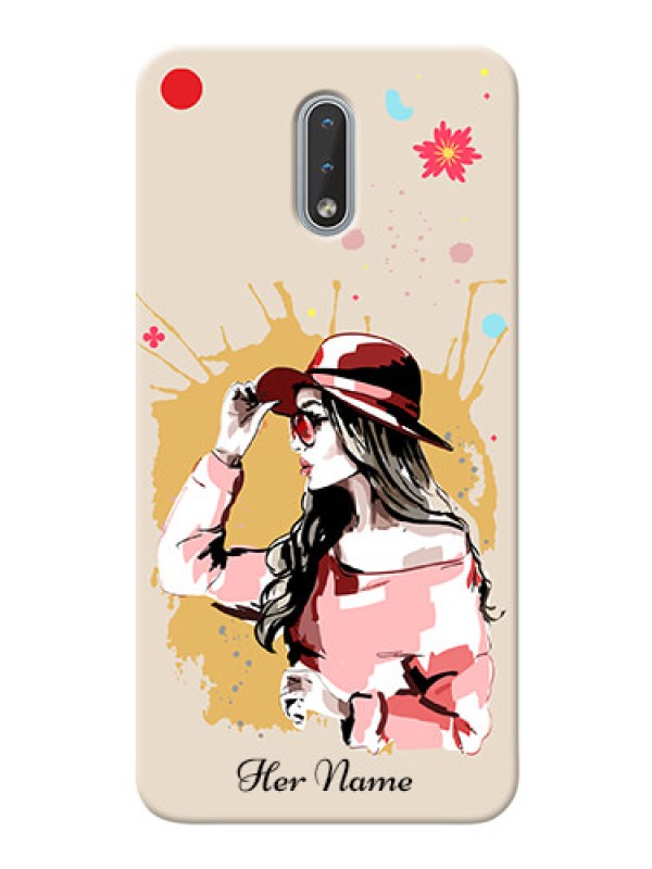 Custom Nokia 2.3 Back Covers: Women with pink hat Design