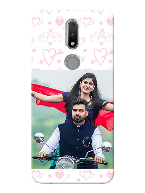 Custom Nokia 2.4 personalized phone covers: Pink Flying Heart Design