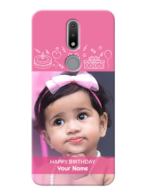 Custom Nokia 2.4 Custom Mobile Cover with Birthday Line Art Design
