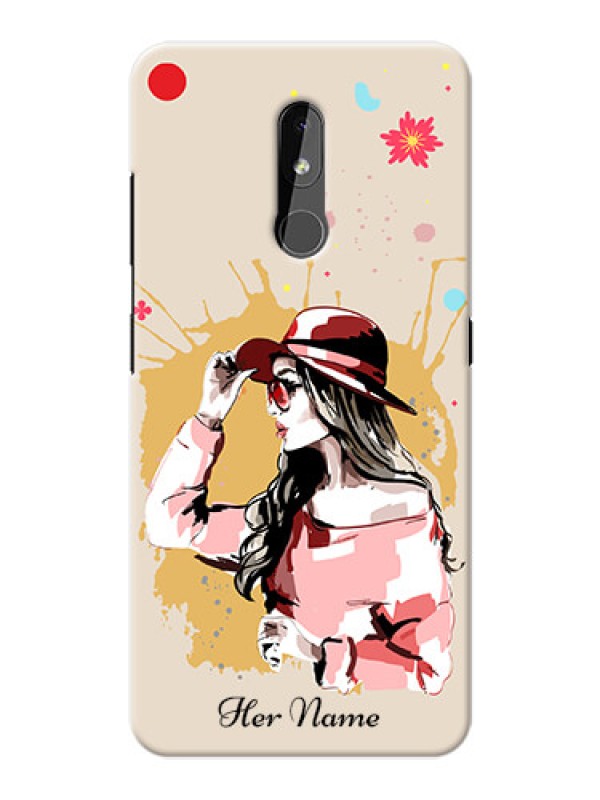Custom Nokia 3.2 Back Covers: Women with pink hat Design