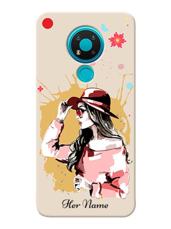 Custom Nokia 3.4 Back Covers: Women with pink hat Design