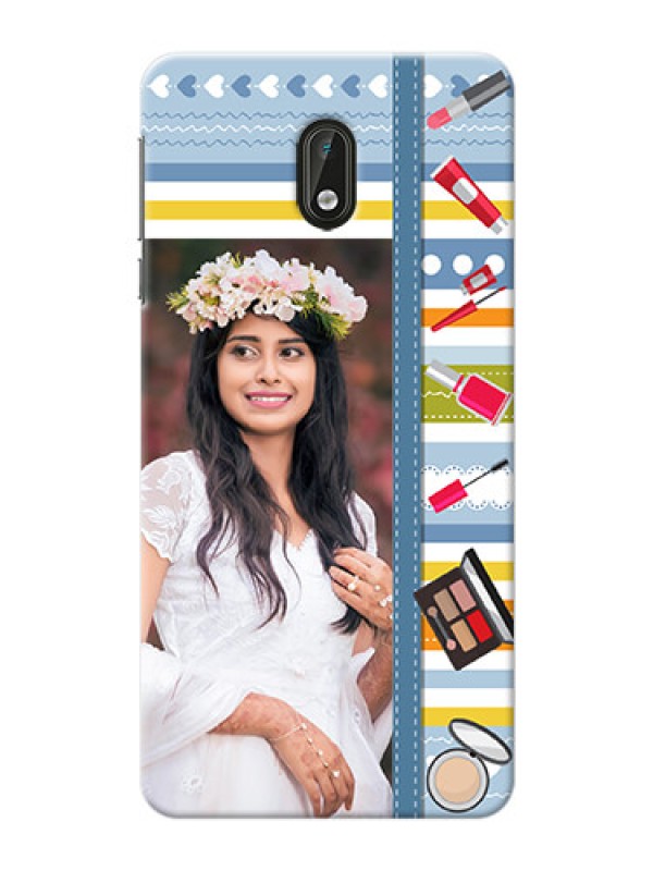 Custom Nokia 3 hand drawn backdrop with makeup icons Design