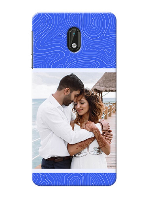 Custom Nokia 3 Mobile Back Covers: Curved line art with blue and white Design