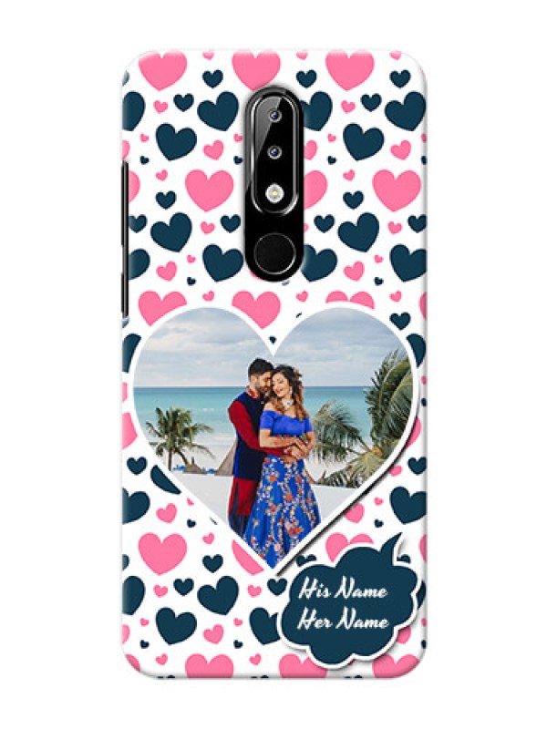 Custom Nokia 5.1 plus Mobile Covers Online: Pink & Blue Heart Design