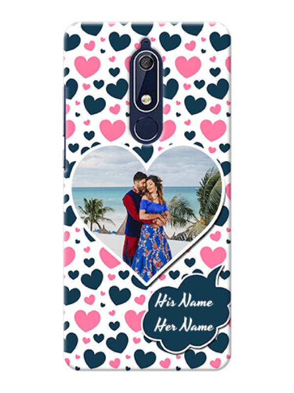 Custom Nokia 5.1 Mobile Covers Online: Pink & Blue Heart Design