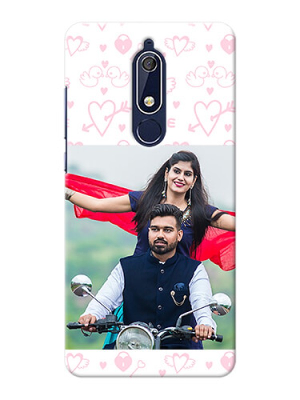 Custom Nokia 5.1 personalized phone covers: Pink Flying Heart Design