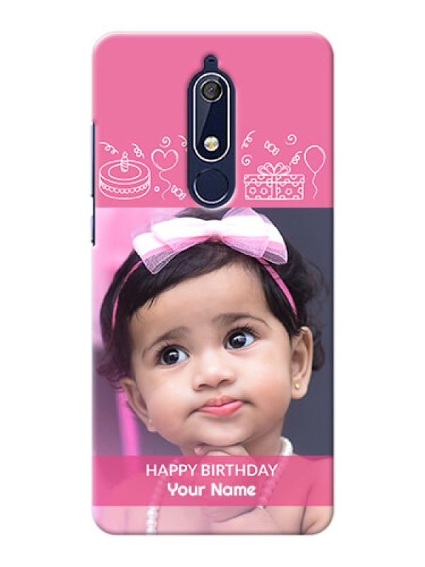 Custom Nokia 5.1 Custom Mobile Cover with Birthday Line Art Design