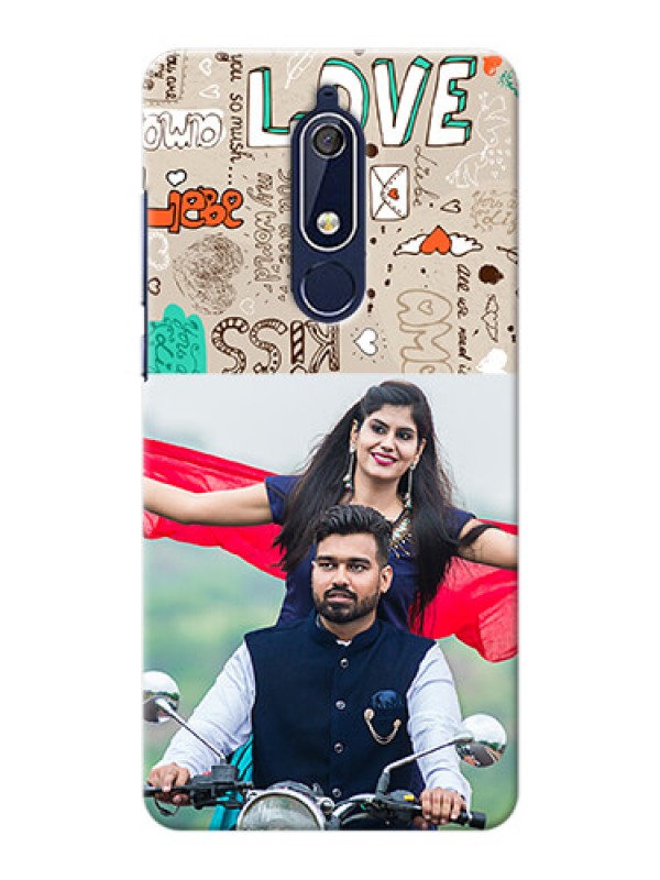 Custom Nokia 5.1 Personalised mobile covers: Love Doodle Pattern 
