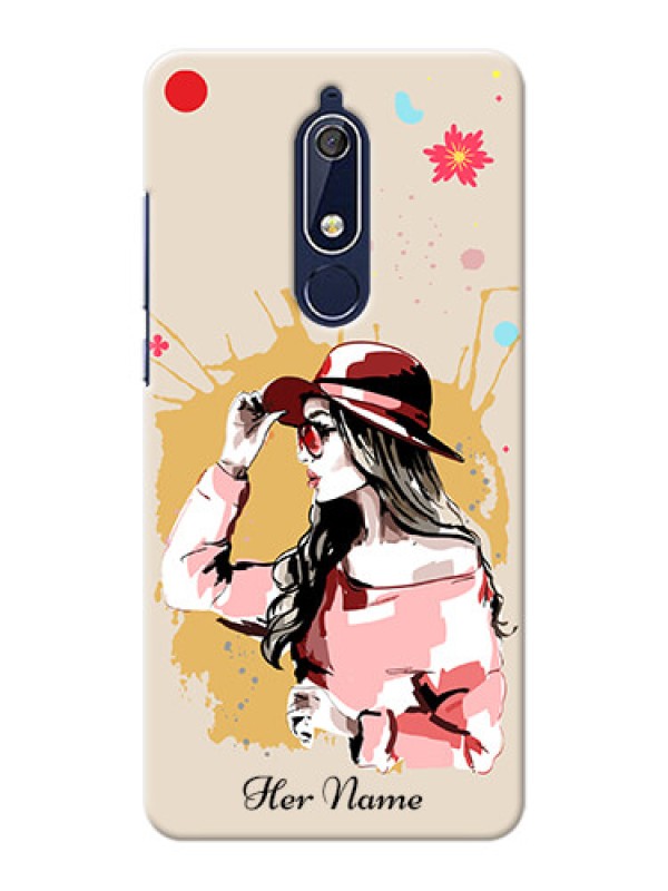 Custom Nokia 5.1 Back Covers: Women with pink hat Design