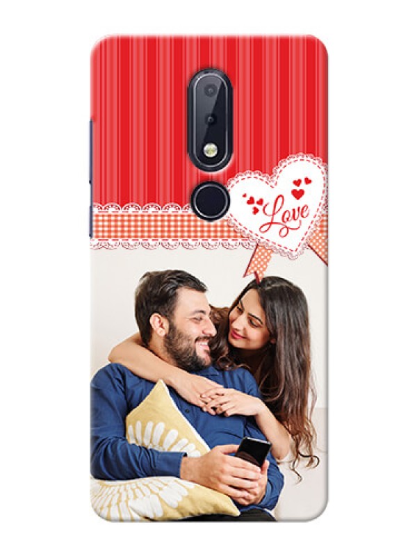 Custom Nokia 6.1 Plus phone cases online: Red Love Pattern Design