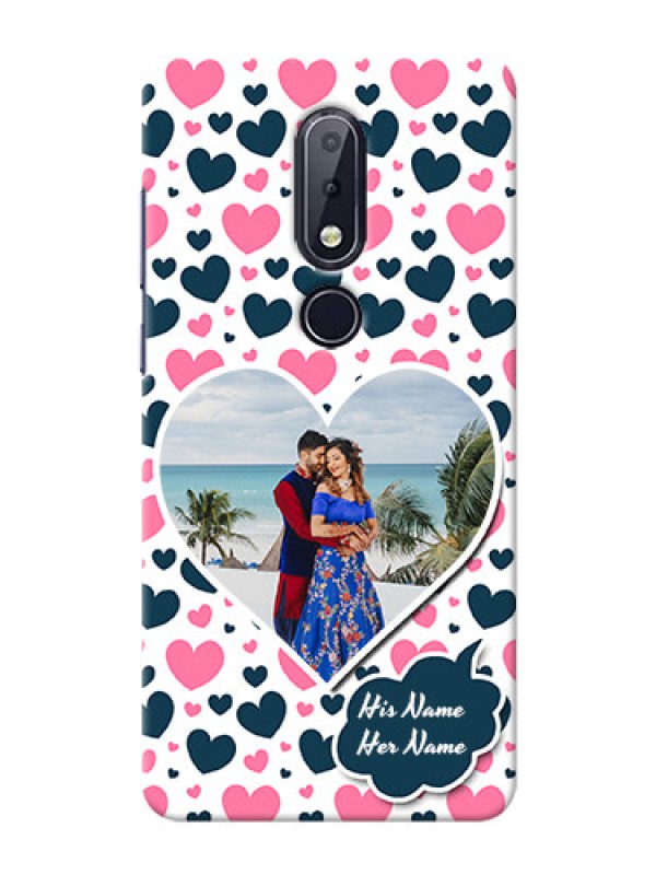 Custom Nokia 6.1 Plus Mobile Covers Online: Pink & Blue Heart Design