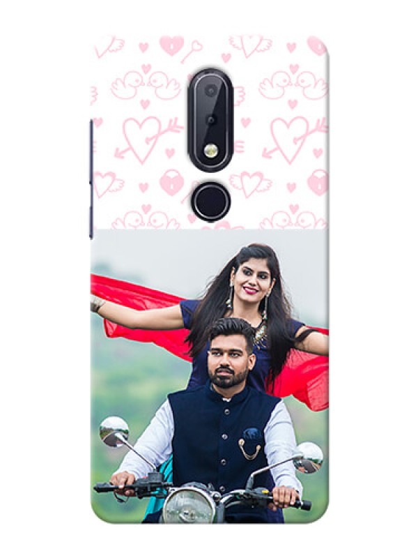 Custom Nokia 6.1 Plus personalized phone covers: Pink Flying Heart Design