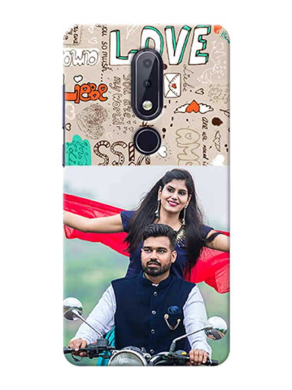 Custom Nokia 6.1 Plus Personalised mobile covers: Love Doodle Pattern 
