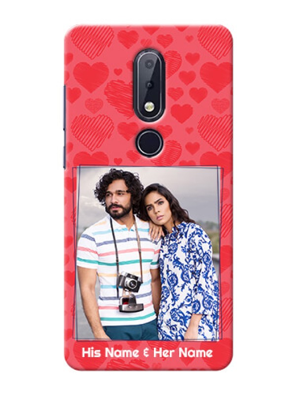 Custom Nokia 6.1 Plus Mobile Back Covers: with Red Heart Symbols Design