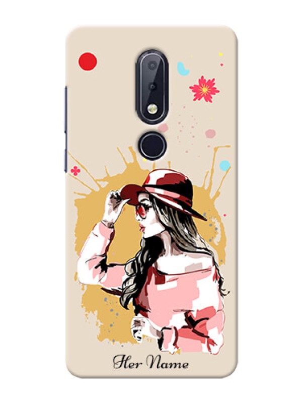 Custom Nokia 6.1 Plus Back Covers: Women with pink hat Design